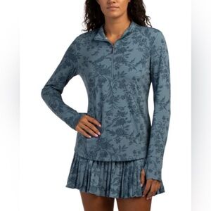 Laura Ashley Blue Floral 1/2 Zip Athletic Long Sleeve Pullover Top - Size Medium